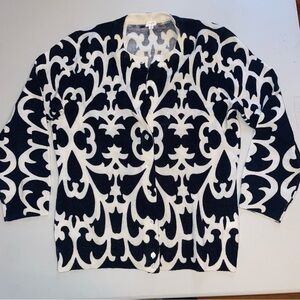 J. Crew 3/4 Sleeve 100% Merino Wool Cardigan Sweater Damask Print Size S